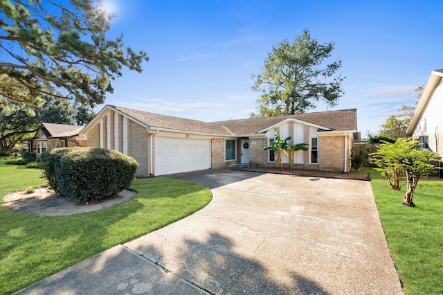 ranch-style house with a front lawn and a garage