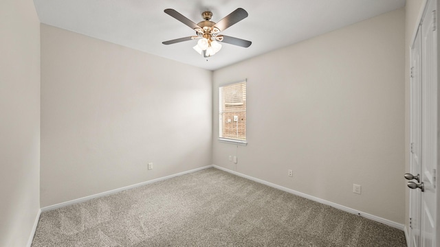 empty room with light carpet and ceiling fan