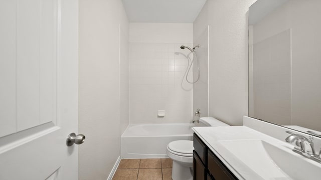 full bathroom featuring tile patterned flooring, vanity, toilet, and tiled shower / bath