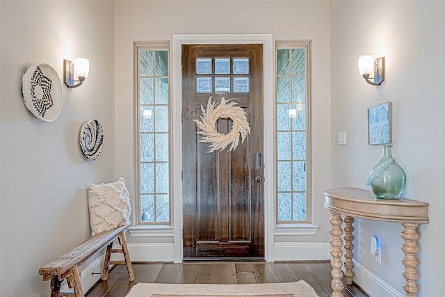 foyer with wood-type flooring