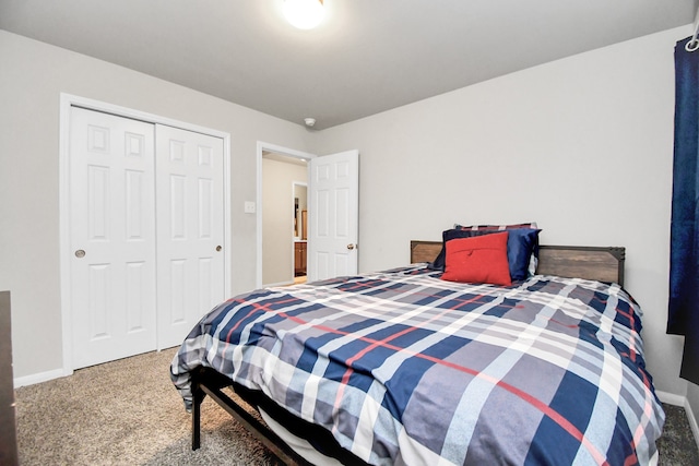 carpeted bedroom with a closet