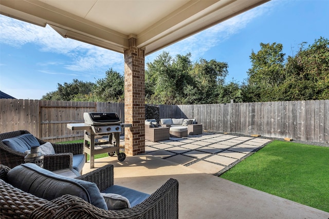 view of patio / terrace featuring outdoor lounge area and a grill