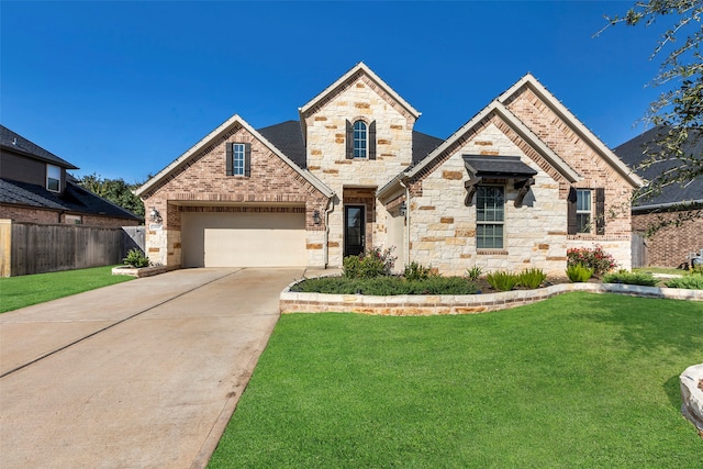 view of front facade with a garage and a front yard