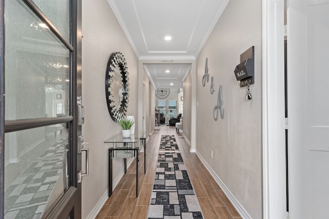 hallway with crown molding