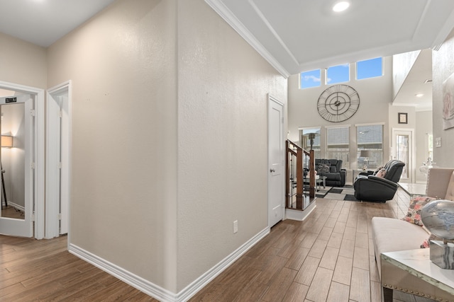 hallway with crown molding