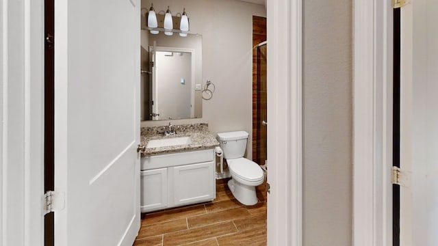 bathroom with a shower, vanity, and toilet