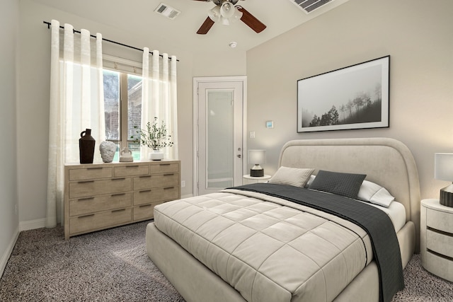 bedroom featuring ceiling fan and carpet floors