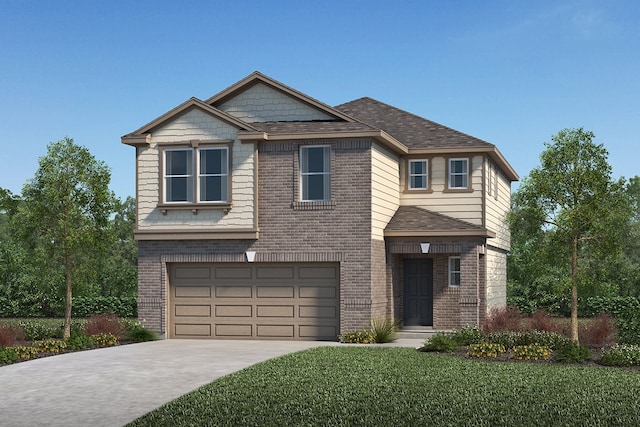 view of front facade with a garage and a front yard