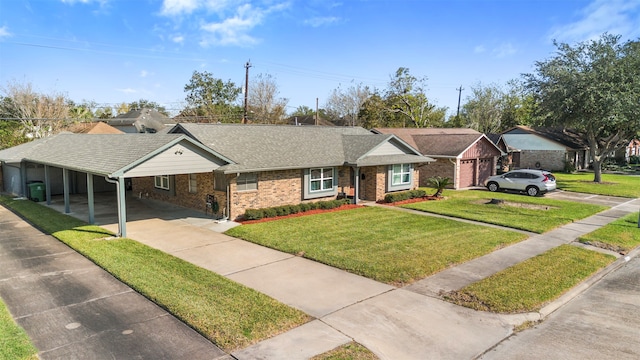 ranch-style home featuring a front yard and a carport