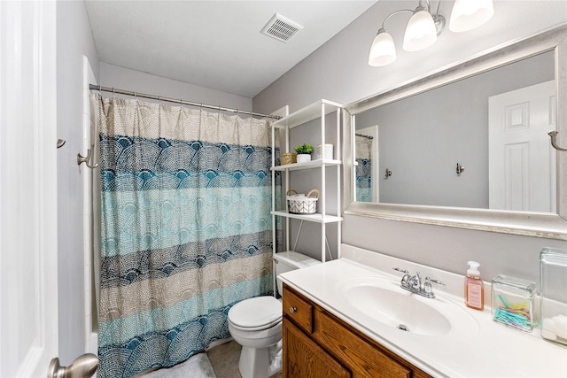 full bath with toilet, tile patterned flooring, vanity, and visible vents