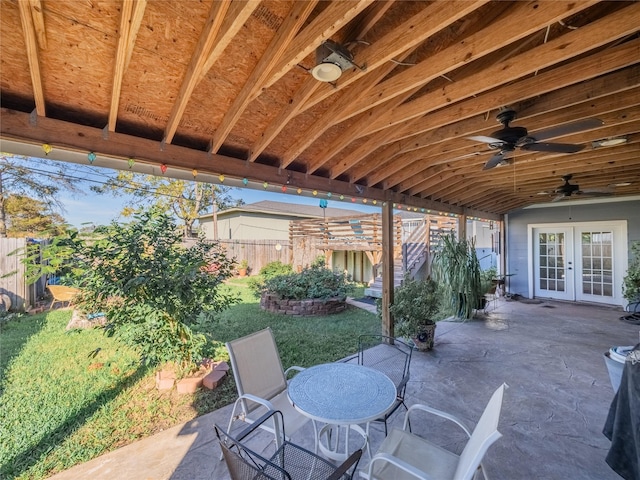 view of patio / terrace featuring french doors and ceiling fan