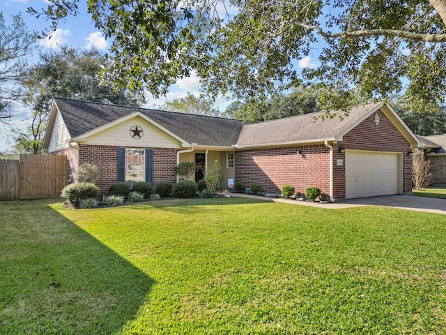 single story home with a front lawn and a garage