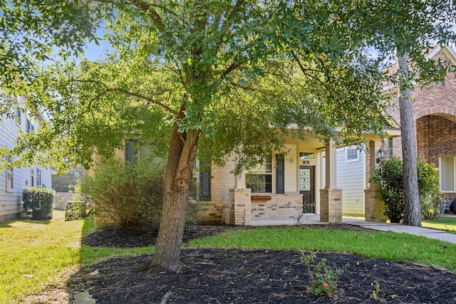 view of property hidden behind natural elements with a front yard