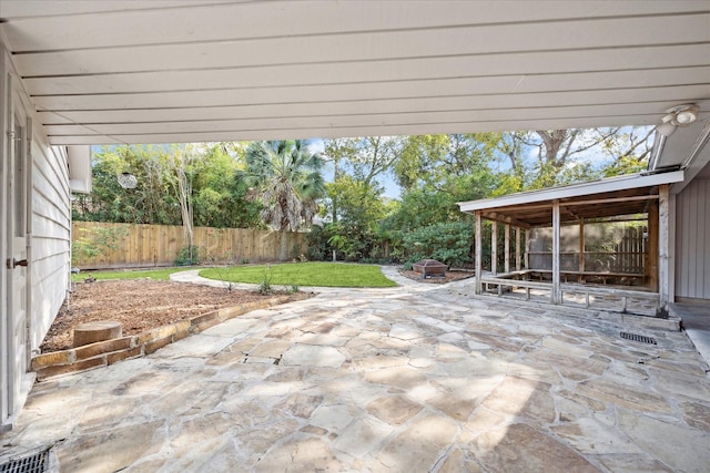 view of patio / terrace with a fire pit and a fenced backyard