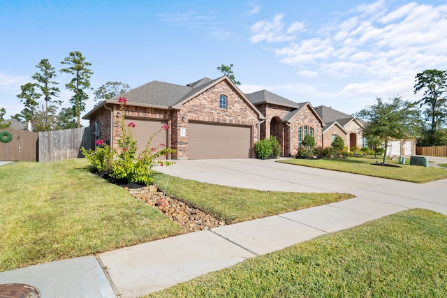 view of front of property featuring a front yard and a garage