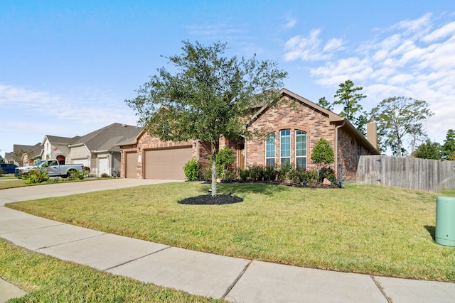 view of front of property featuring a front yard and a garage