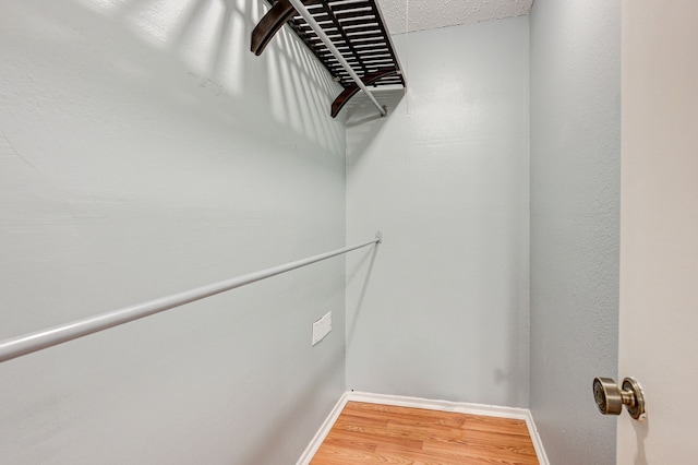 walk in closet with wood-type flooring