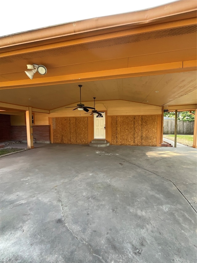 exterior space with ceiling fan