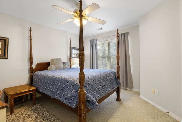 bedroom featuring ceiling fan and carpet floors