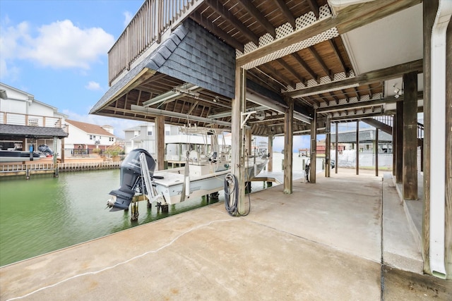 view of dock with a water view