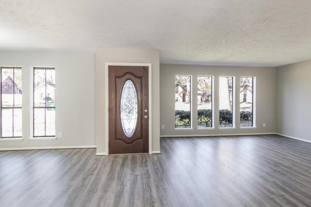 foyer entrance featuring hardwood / wood-style flooring, a healthy amount of sunlight, and a textured ceiling