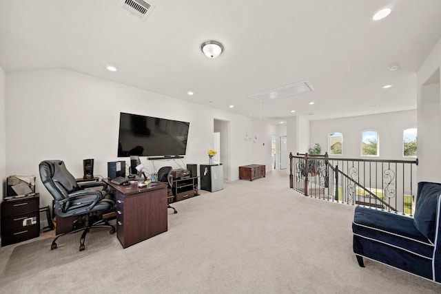 view of carpeted home office