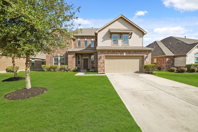 view of front of property featuring a front yard and a garage