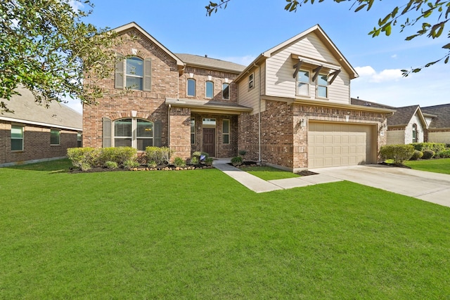 view of front of home featuring a garage and a front lawn