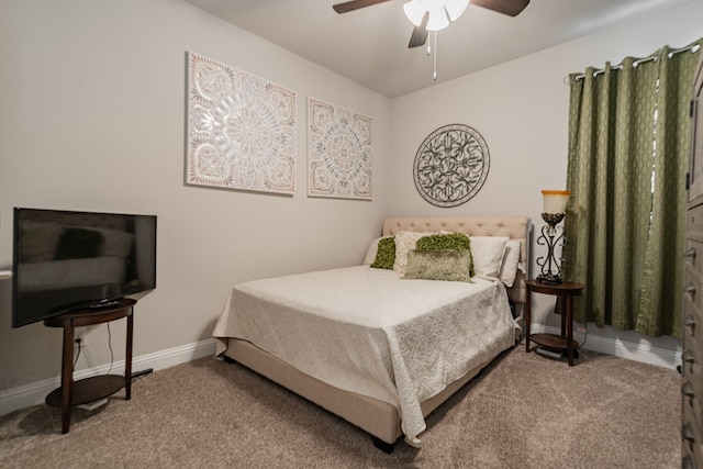 bedroom featuring carpet flooring and ceiling fan