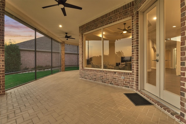 patio terrace at dusk with french doors