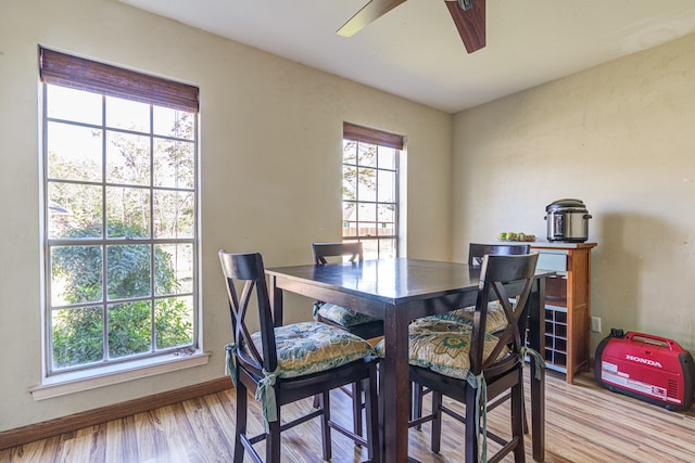 dining room featuring ceiling fan and light hardwood / wood-style floors