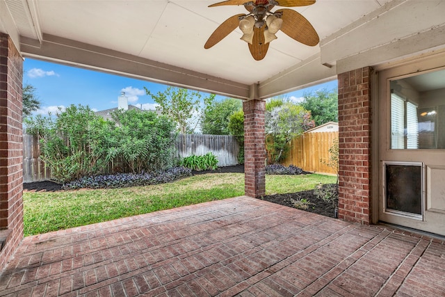 view of patio with ceiling fan