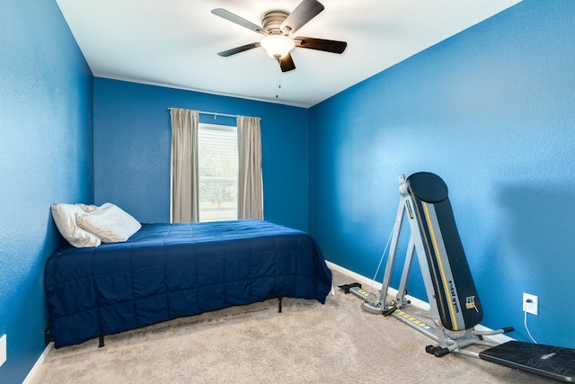 bedroom featuring carpet floors and ceiling fan