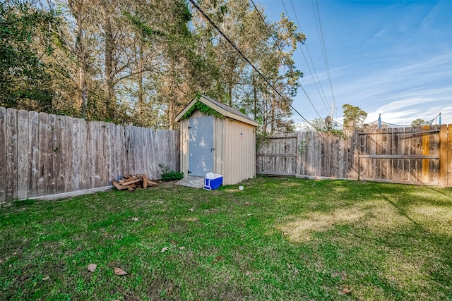 view of yard featuring a storage shed