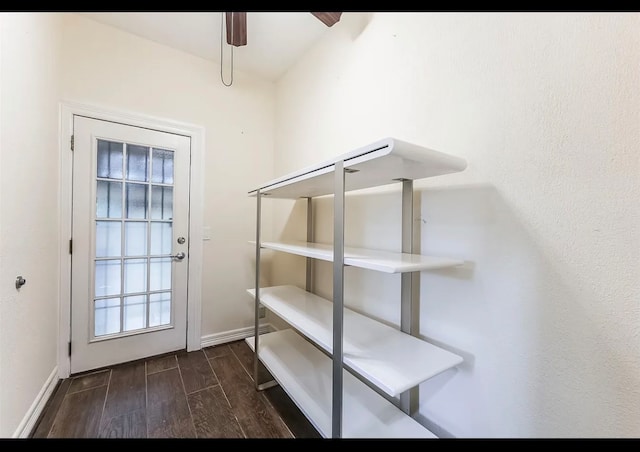 storage room featuring ceiling fan