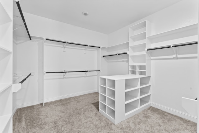 walk in closet with light colored carpet