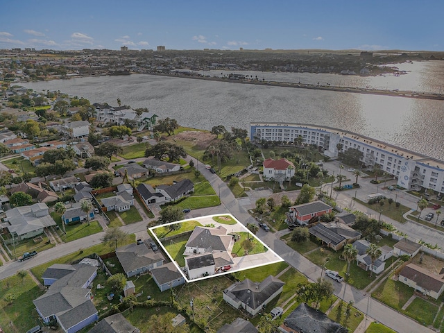 aerial view with a water view