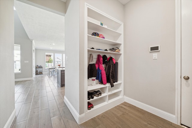 mudroom featuring light hardwood / wood-style flooring