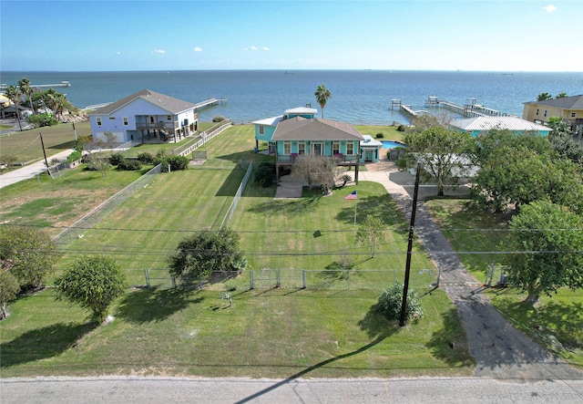 bird's eye view featuring a water view