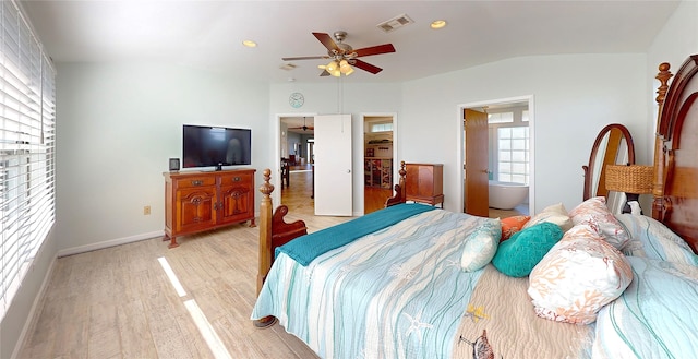 bedroom featuring ceiling fan and light hardwood / wood-style floors