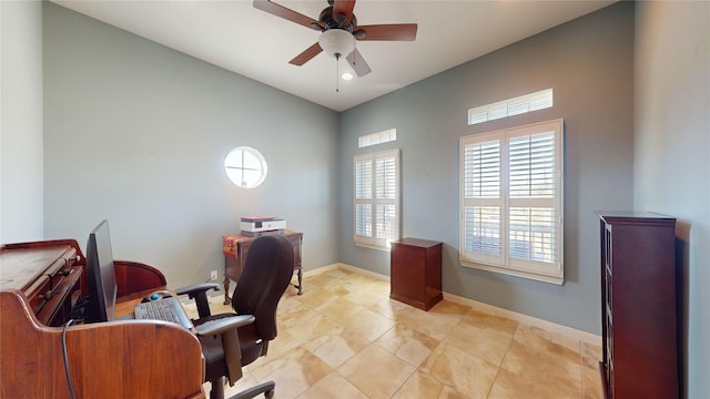 office area featuring ceiling fan