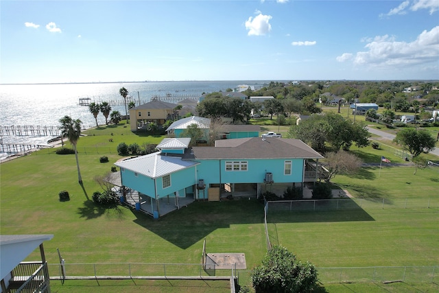 aerial view with a water view