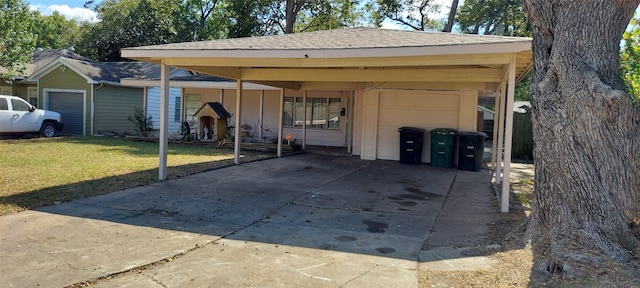 view of front facade with a front yard and a carport