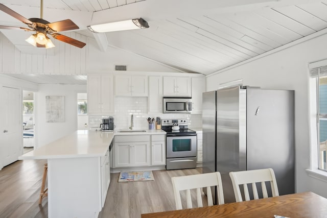 kitchen featuring a healthy amount of sunlight, sink, white cabinets, and stainless steel appliances