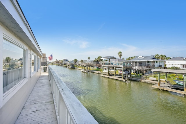 view of dock with a water view