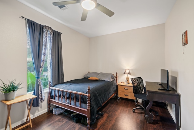 5907 Wedgefield St, Houston, TX 77028 - bedroom with wood finished floors, ceiling fan, baseboards, and a desk