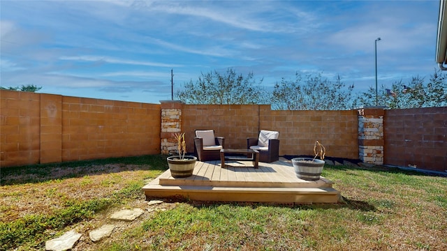 view of yard featuring a wooden deck