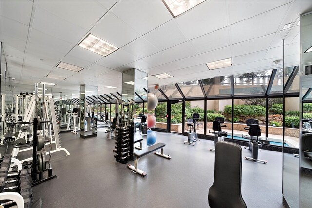 2001 Holcombe Blvd Unit 705, Houston, TX 77030 - workout area with expansive windows and a paneled ceiling