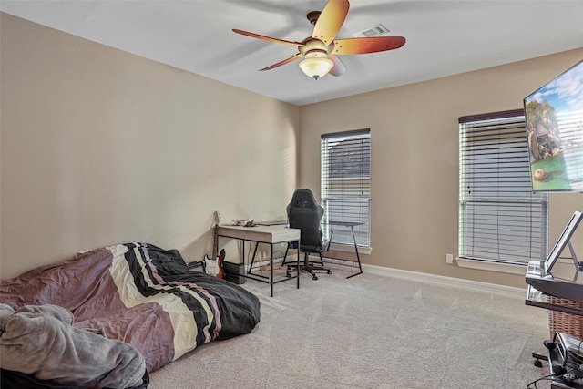 729 Pegasus Ln, League City, TX 77573 - carpeted office with visible vents, baseboards, and ceiling fan