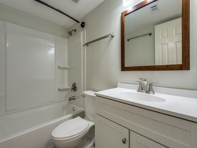 full bathroom with vanity, shower / bathtub combination, and toilet